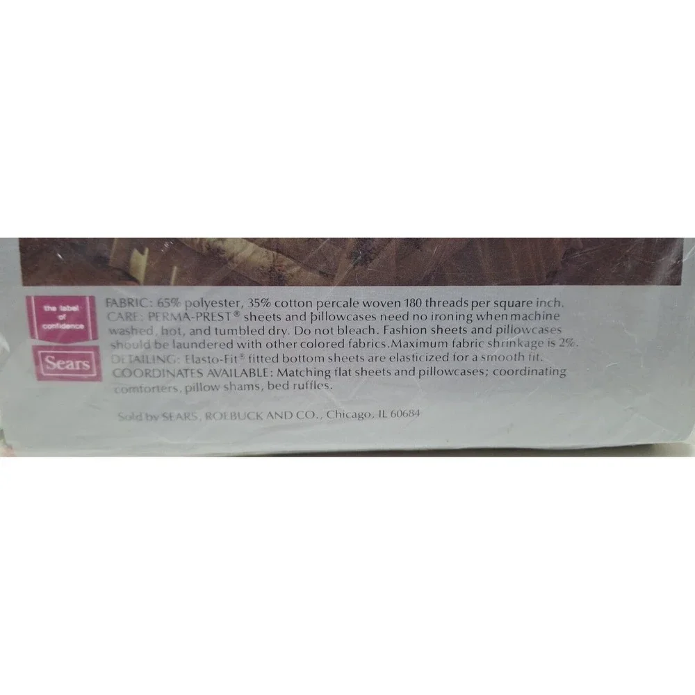 New Sears Sherwood Garden Full Size Fitted Sheet Percale Perma Prest Vtg. 1970s